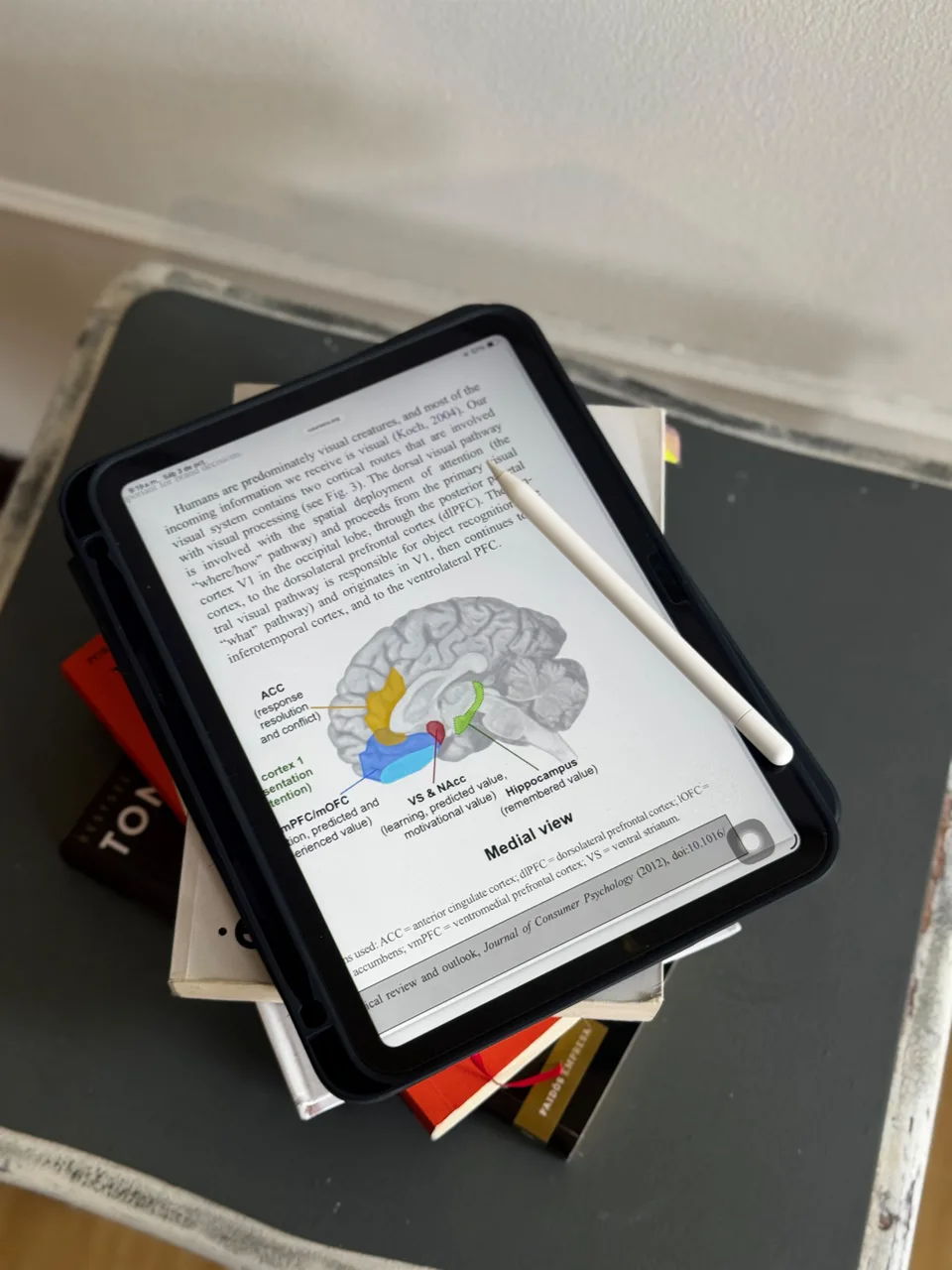 Tablet con material de estudio sobre neurociencia